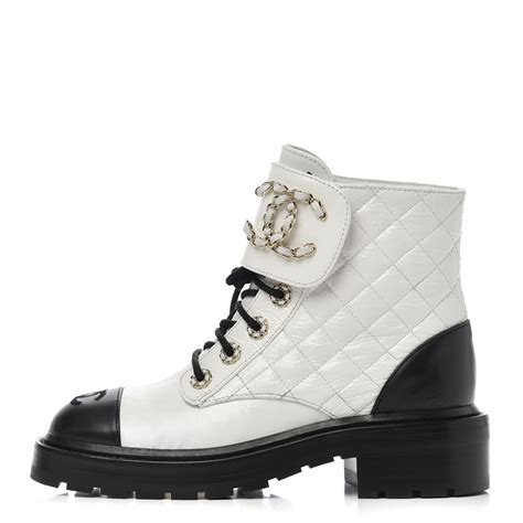 chanel black and white lace up boots|chanel lace up combat boots.